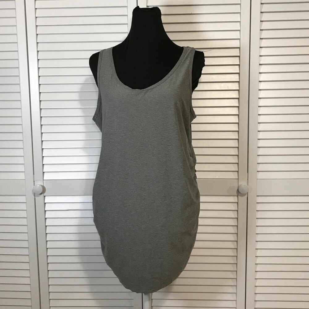 Time and Tru Heather Gray Side Ruched Stretch Maternity Tunic Tank Top XL